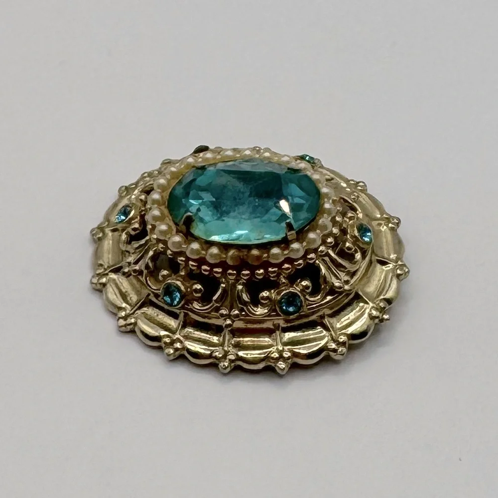 CORO Vintage Crystal & Faux Pearl Brooch